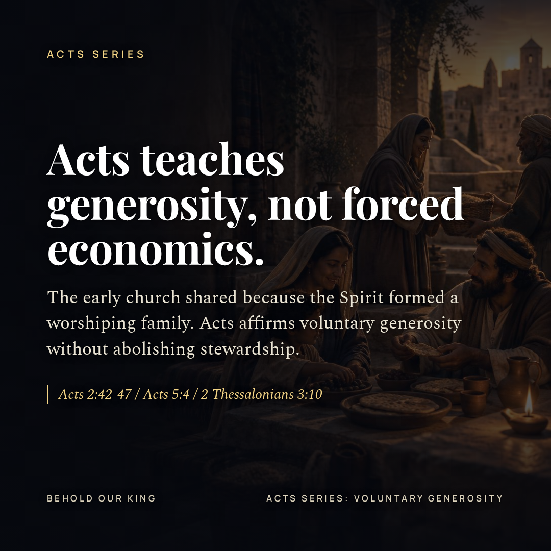 Acts teaches generosity, not forced economics.