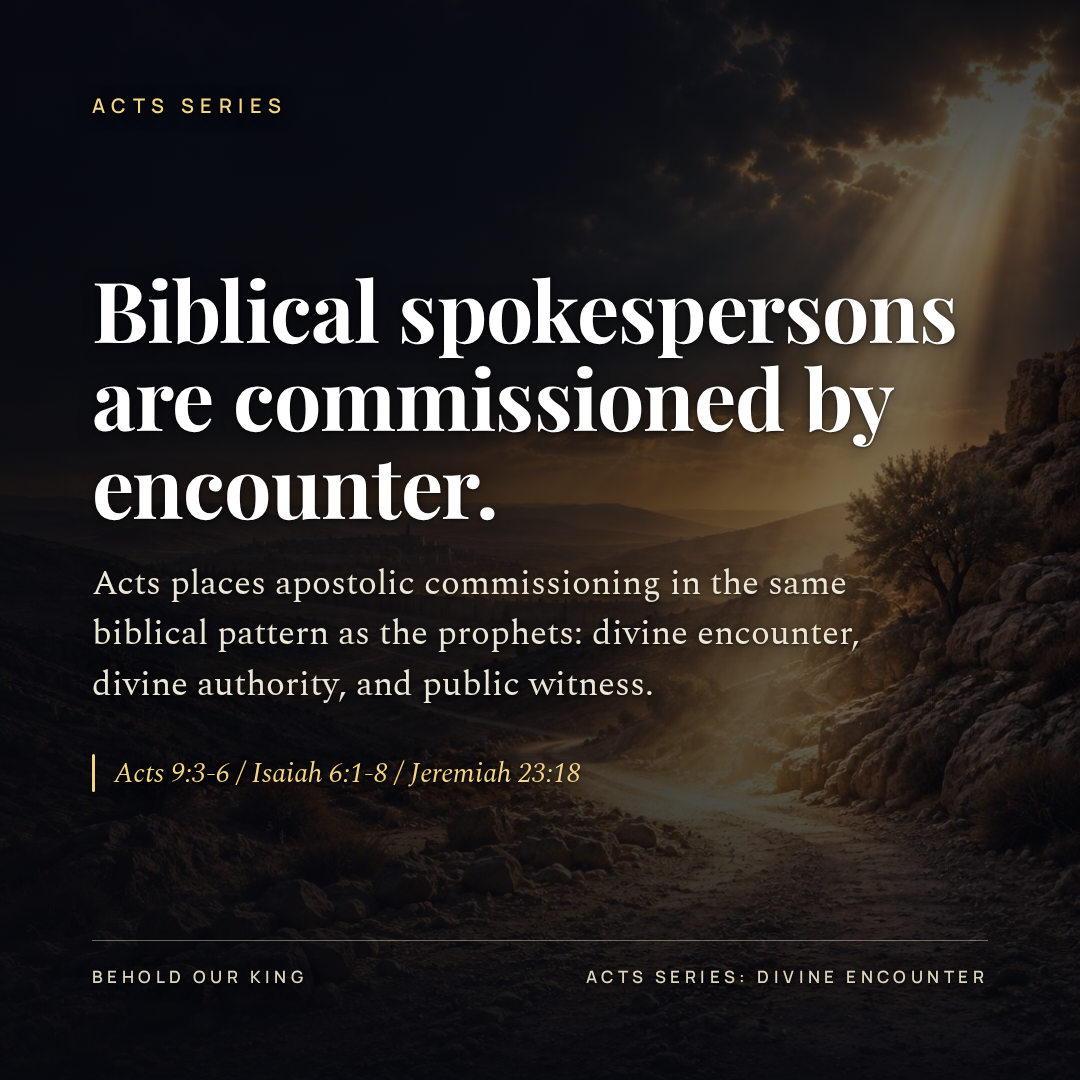 Biblical spokespersons are commissioned by encounter.